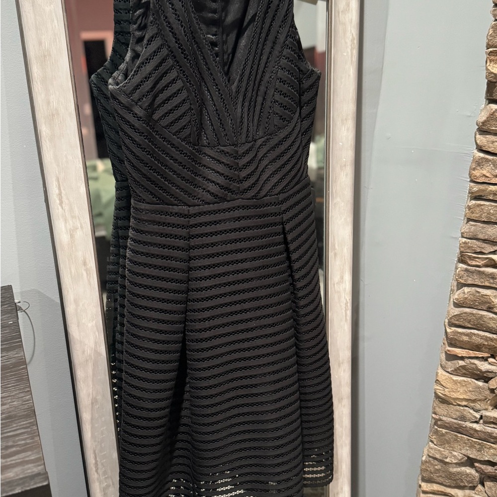 Ivanka Trump Black V-neck Fit and Flare Midi Dress
